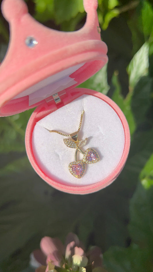 Pink cherry heart necklace