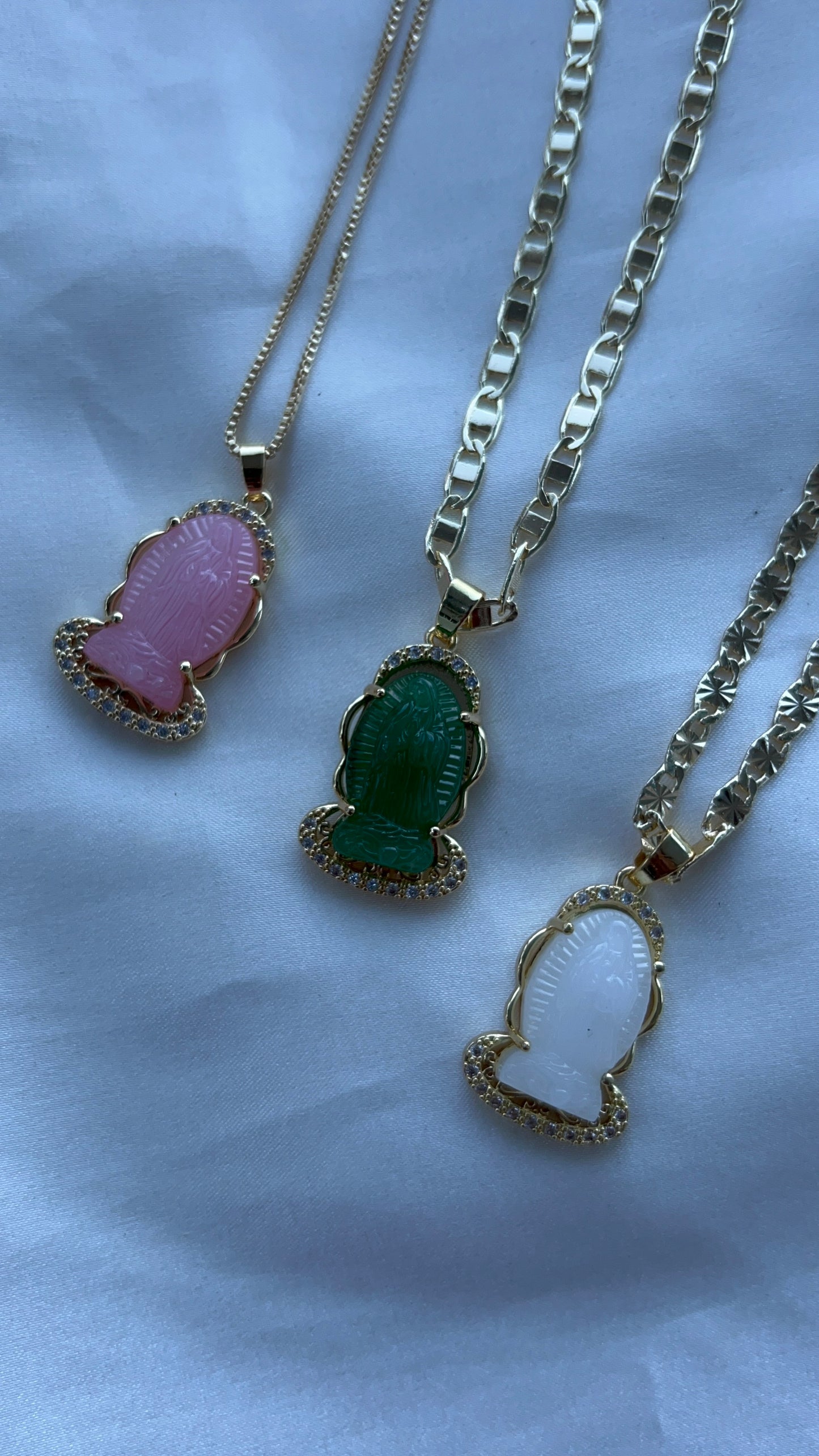 Virgin Mary gloss necklace