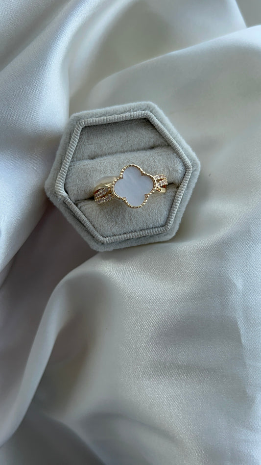 White Four clover ring