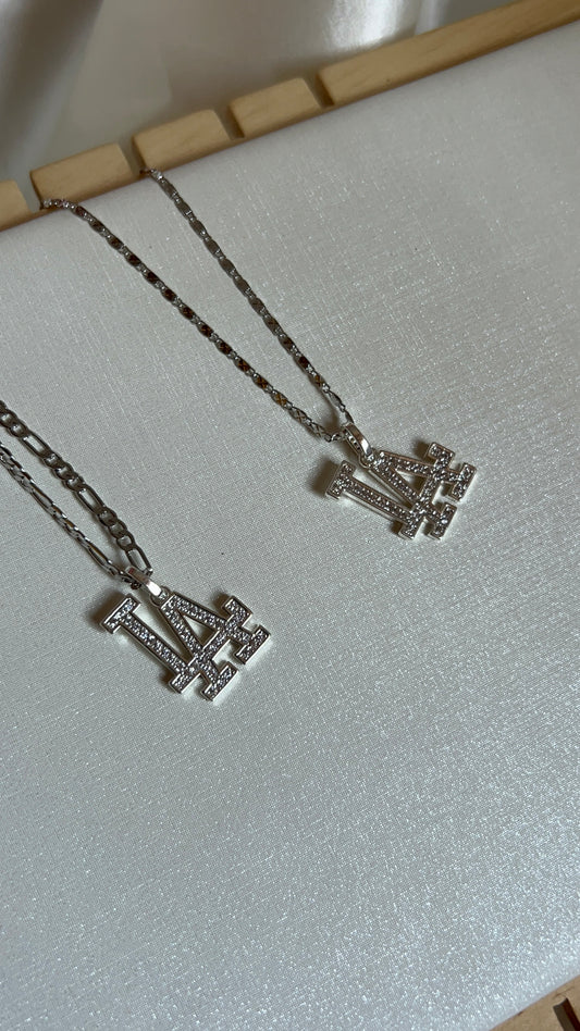 LA sign silver necklace