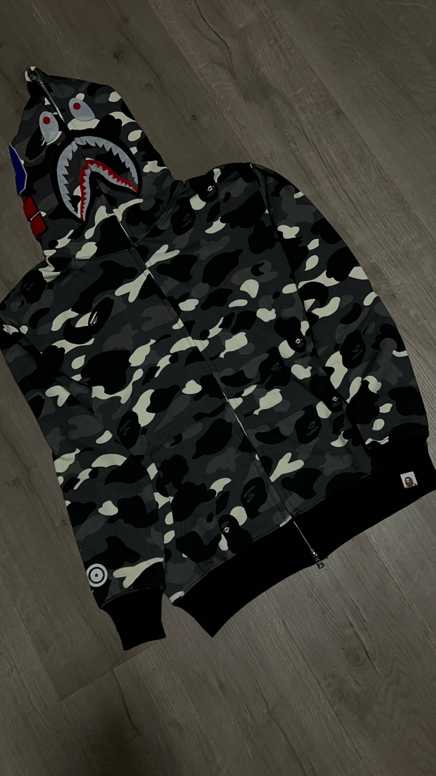 Bape city camo shark full zip up ,glow in the dark